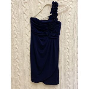 Sweet Storm Navy Blue One Shoulder Cocktail Dress Night Out‎ Party L Flower